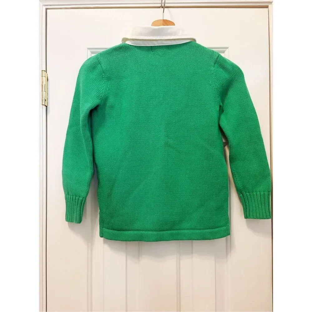 VTG Ralph Lauren Polo Kids Rugby Sweater Big Pony Green Size 7 Preppy